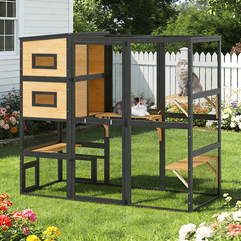 Grand enclos extérieur pour chat Catio 4 To Connect, Noir / brun
