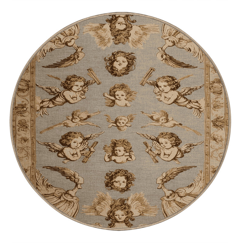 Tapis brun français lavable à la machine, Rond 3 pi