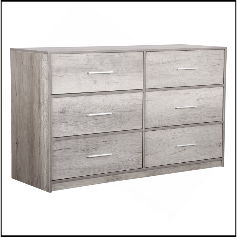 Commode 6 tiroirs avec grands tiroirs en tissu, Gris