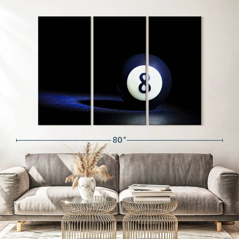 «8 Ball», 3 pièces sur toile, H 42 po x l 65 po x P 1,25 po