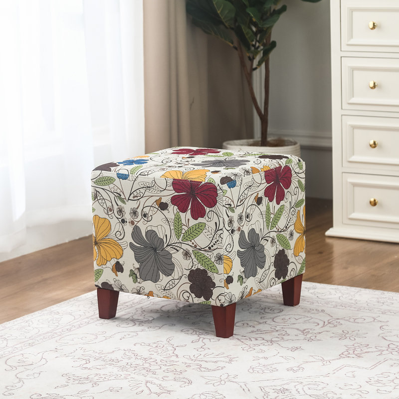 Moorhouse Upholstered Ottoman, Multicolor Flowers 100% Polyester