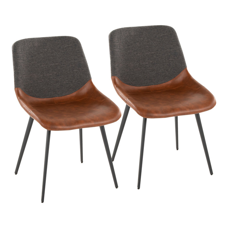  Chaises d'appoint rembourrées Castillon deux tons, Similicuir brun / tissu gris