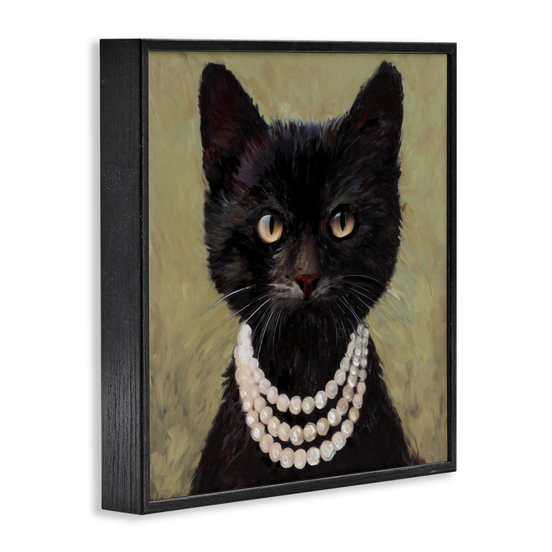 Élégant chat noir avec collier, estampe numérique, design par Wani Pasion, Giclée encadrée noir minuit, H 24 po x l 24 po