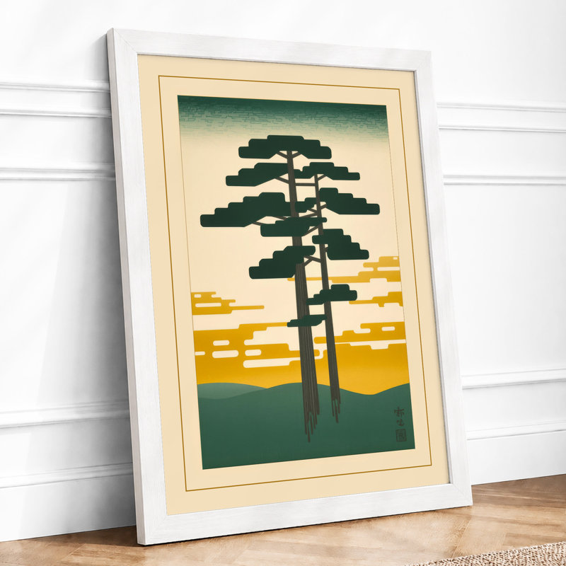 Solitary Pine Japandi - Framed Print, A3 - 42.0 x 29.7 cm, White