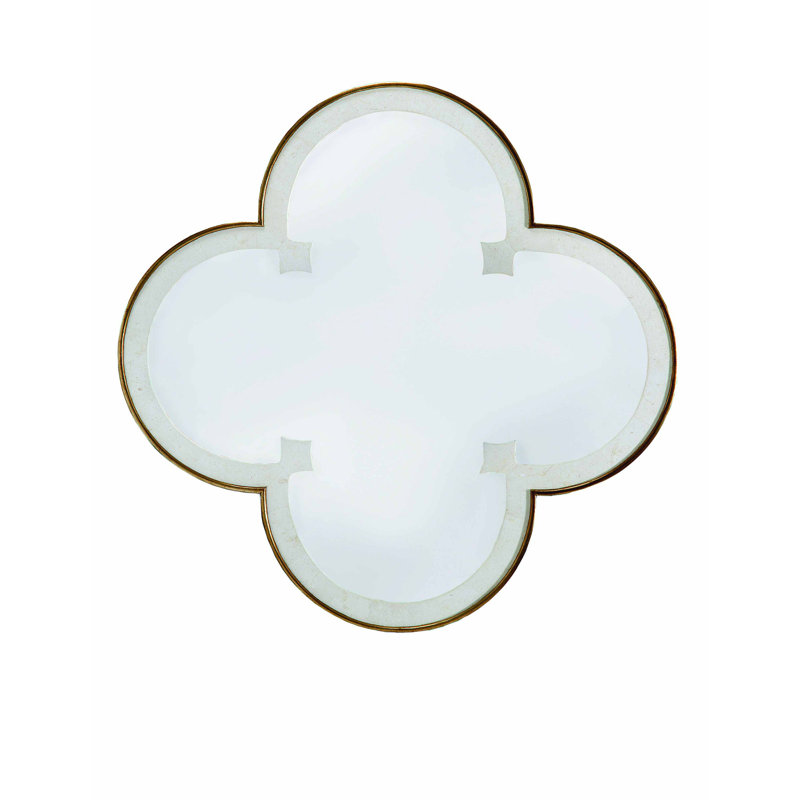 Regal Quatrefoil 30" White & Antique Gold Waxstone Wall Mirror