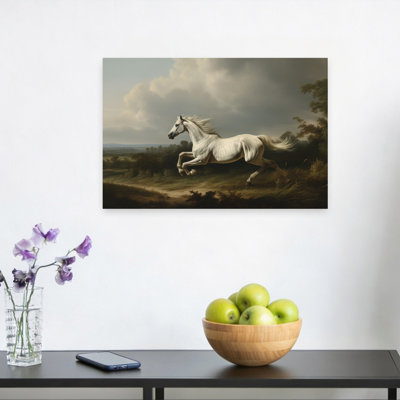 Majestic White Horse Classic Dramatic Abstract Horse Landscape Nature Wall Art Print by Mathieu - Wrapped Canvas Print