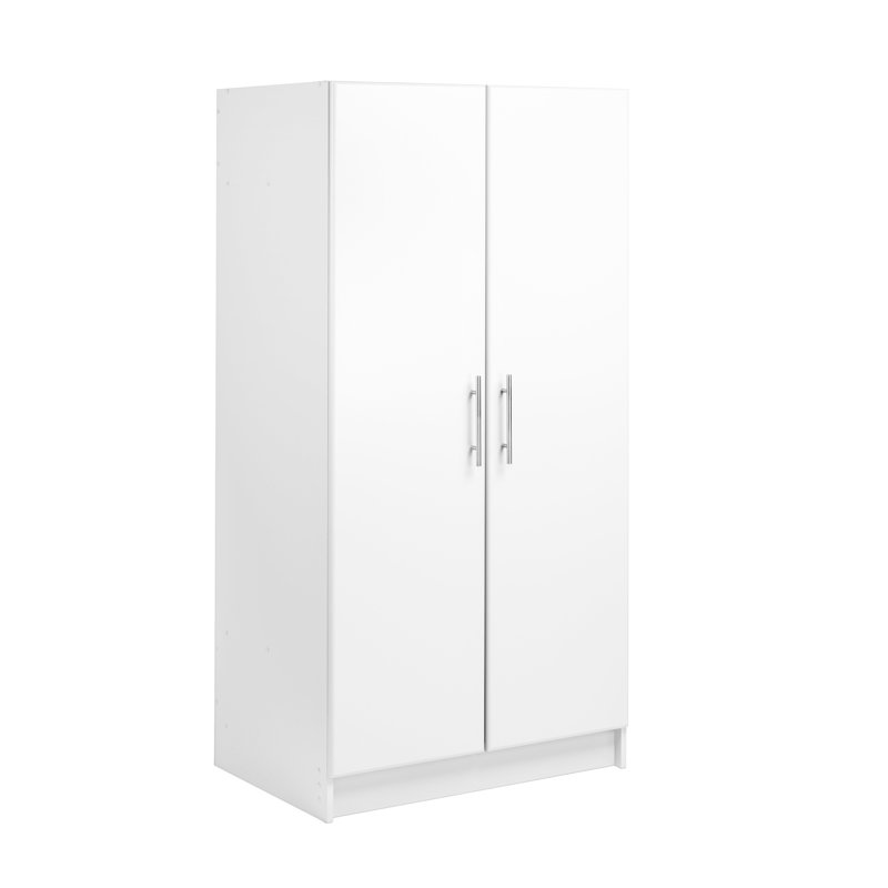 Bucholz 65" Tall Wardrobe Cabinet, Storage Cabinet with Hanging Rail and Shelves for Living Room, Kitchen, and Laundry Room, 24.5" D x 32" W x 65" H, White