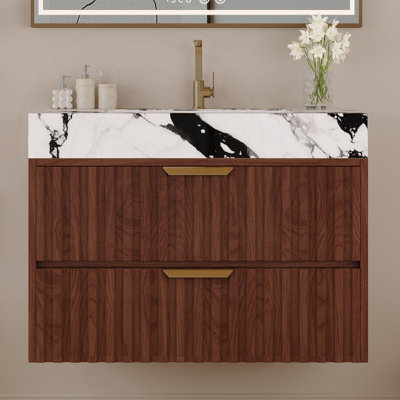 30 Inch Modern Floating Bathroom Vanity with Seamless Sintered Stone Top