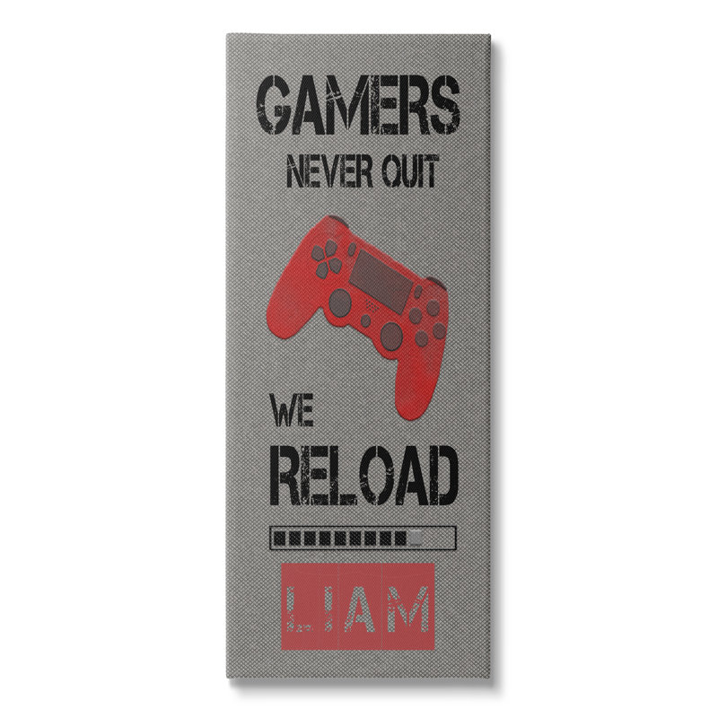Art mural personnalisé Gamers Never Quit cmw-119, H 24 po x l 10 po, Toile tendue, Oui