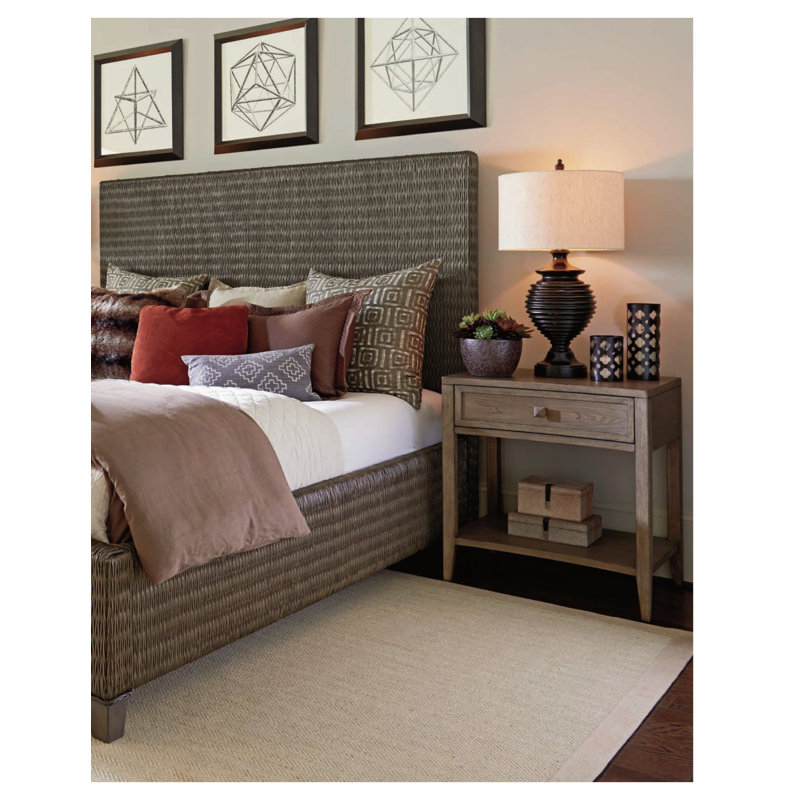 Transitional Gray-Brown Concave Front 1-Drawer Nightstand