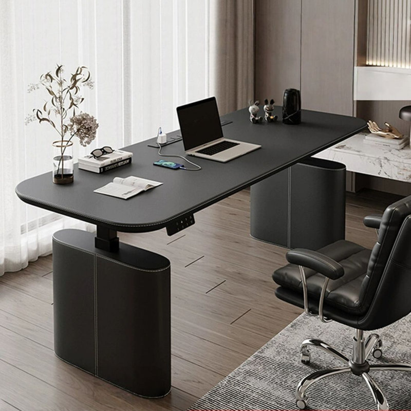 Bureau debout noir en bois manufacturé, H 46,85 po x l 55,12 po x P 27,56 po