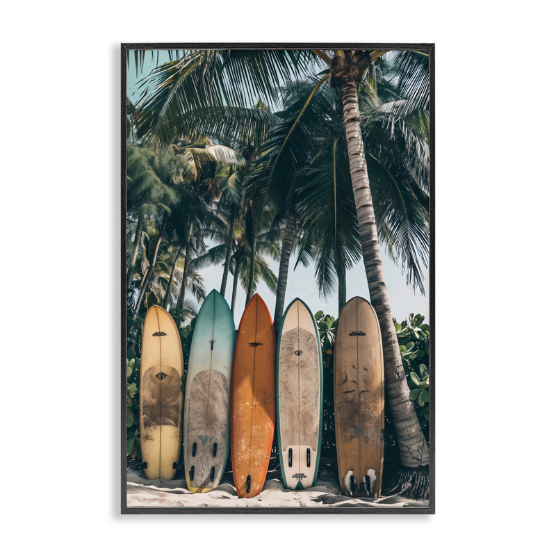 Giclée de planche de surf rétro, conception par LSR Design Studio, H 18 po x l 12 po, Giclée encadrée noir minuit