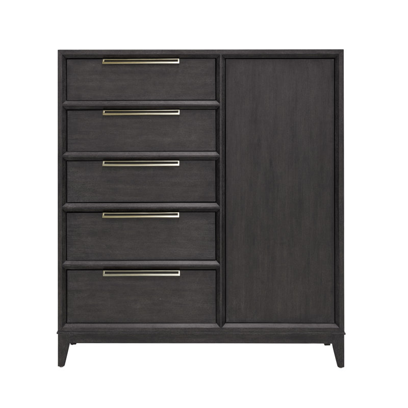 Quincy Brown Mid-Century 5-Drawer Chest with Cabinet