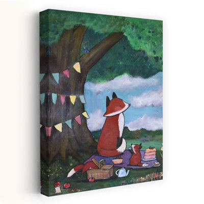Fox Family Picnic Modern Abstract Contemporary Wall Art Print