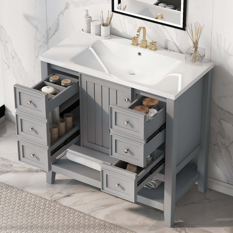 Meuble-lavabo 36 po avec lavabo, Gris