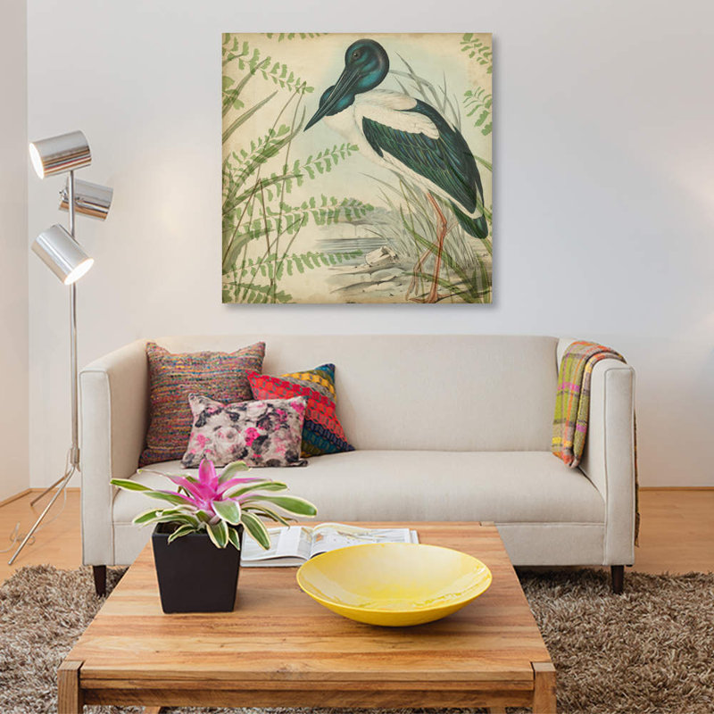 « héron & ferns i », reproduction sur toile, H 18 po x l 18 po x P 1,5 po, Toile tendue, Pas de tapis