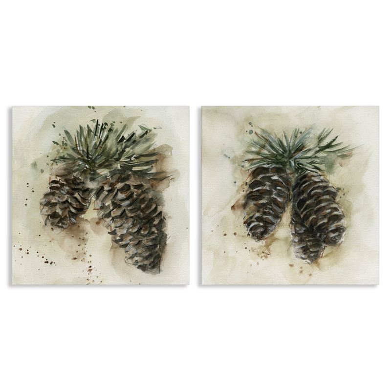 Aquarelle, dessin de pommes de pin, ensemble de 2 impressions sur toile par Ethan Harper, H 24 po x l 24 po