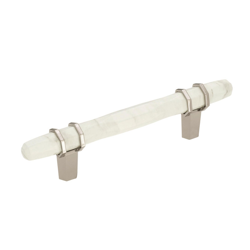 Poignée barre Carrione, Blanc marbre / nickel poli, 6 5/16"