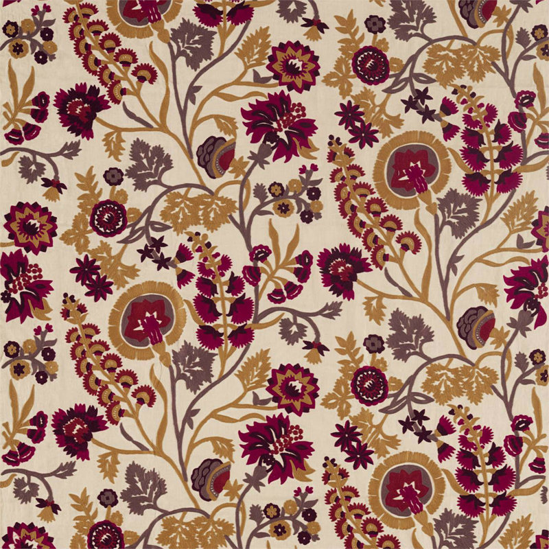 Hardwick Crewel Fabric, Antique Gold/Cinnabar