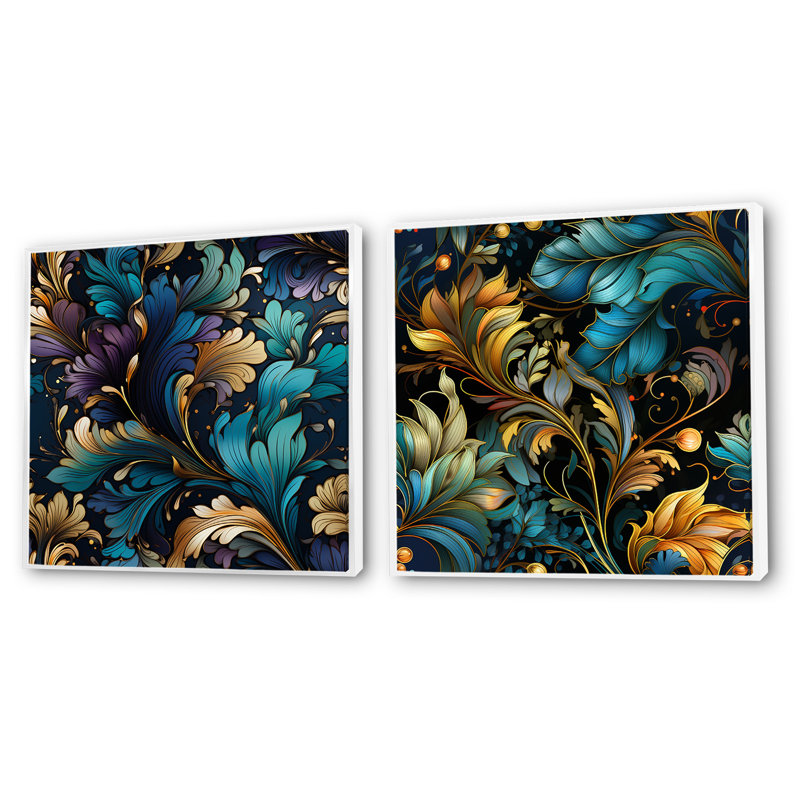 Shanklin - Ensemble de 2 collages floraux carrés, Cadre flottant blanc, H 36 po x l 73 po