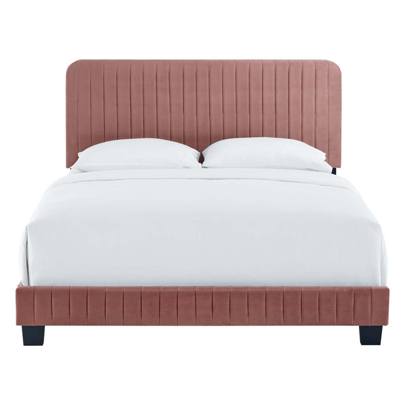 Celine Channel Tufted Performance Velvet Bed, Dusty Rose, Queen