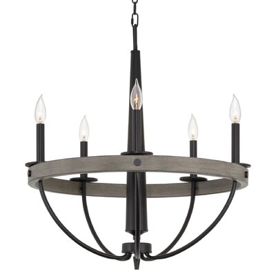 Gracie Oaks Dcorian 24"" 5-Light Rustic Farmhouse Chandelier, Gray Oak Wood Style + Black Finish -  203A7BD7494841F4838C57B7254AA245