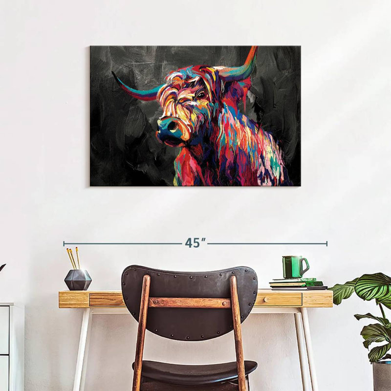 Vache abstraite sur toile, H 24 po x l 36 po x P 1,25 po