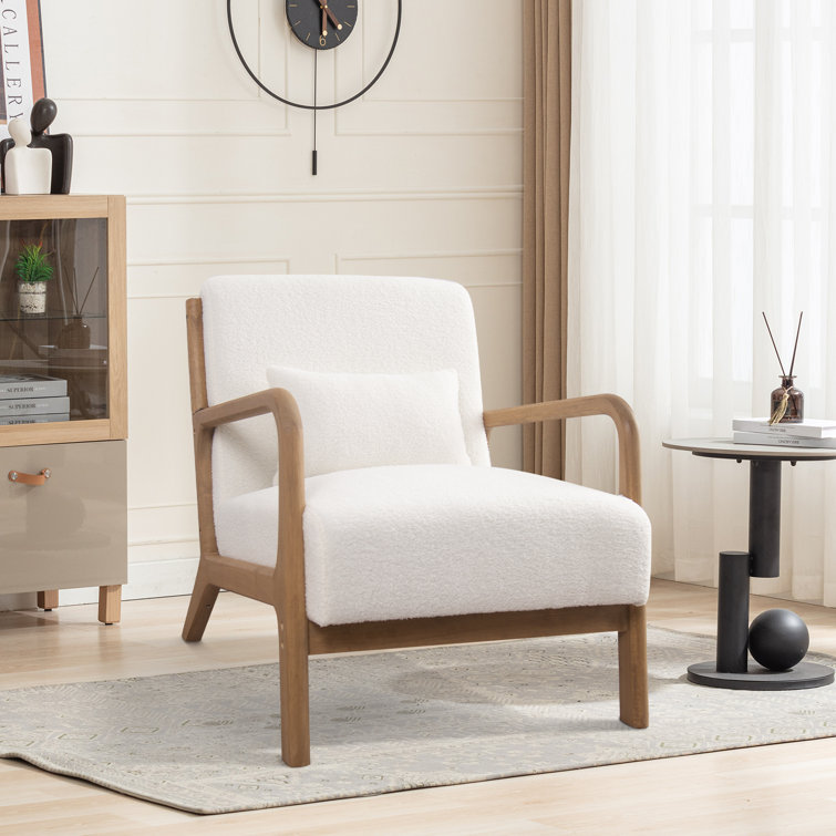 Hertford 26" Wide Mid Century Upholstered Solid Wood Accent Chair with an Extra Pillow
