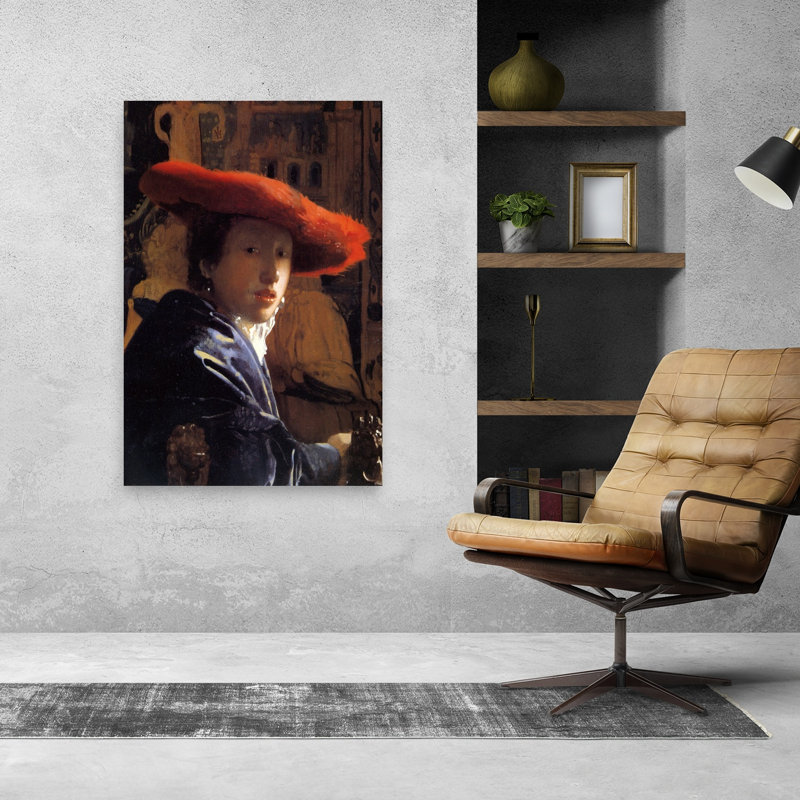 Affiche murale de portrait classique et contemporain avec chapeau rouge, H 48 po x l 32 po