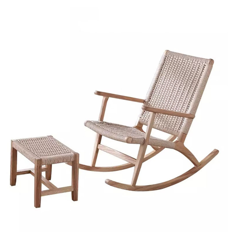 Chaise berçante simple en bois massif, Brun / blanc cassé