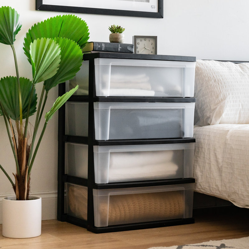 IRIS 4 Drawer Plastic Wide Chest, Black