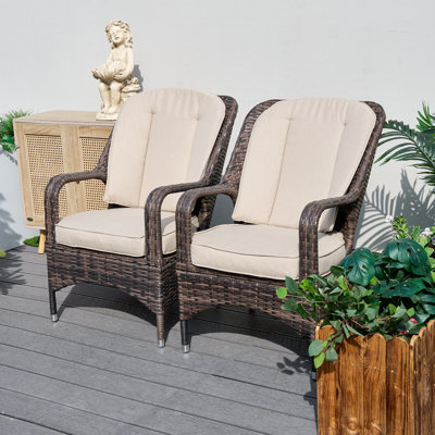 Glenna Patio Rattan Aluminum Dining Side Chair with Cushion Set of 2