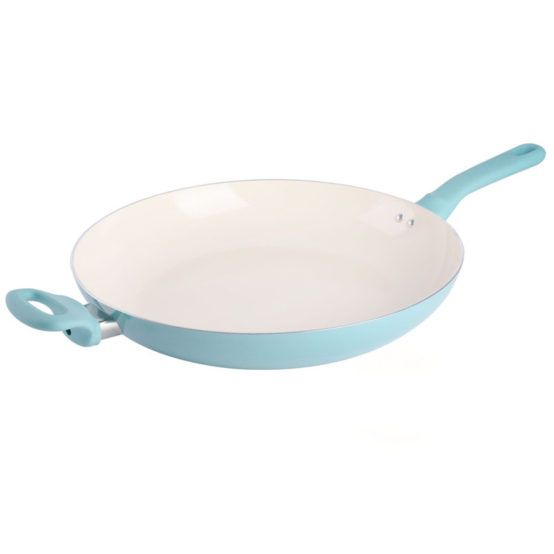 Spice by Tia Mowry 14 Inch Nontoxic Nonstick Ceramic Interior Large Aluminum Fry Pan - Aqua Blue, Aqua Blue