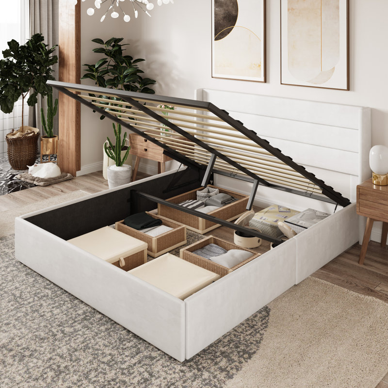 Braya Hydraulic Lift Up Storage Upholstered Platform Bed