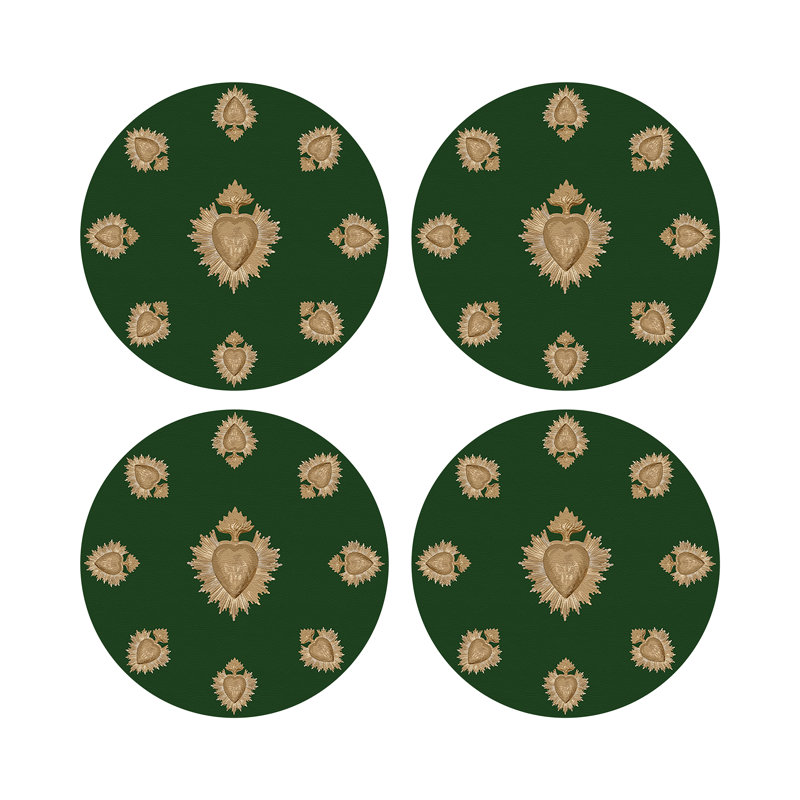 Ex vote Vegan Leather Round Pebble Placemat, Evergreen