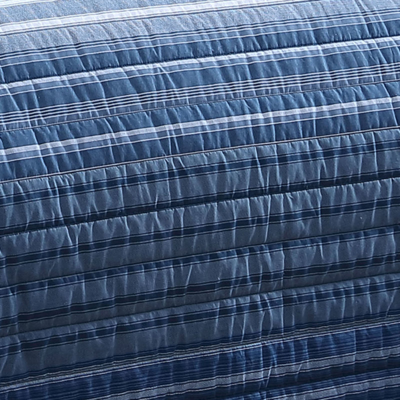 Nautica Raeford Nautica Coveside Cotton Reversible Blue Quilt Set, Full/Queen Quilt + 2 Standard Shams, Blue Striped