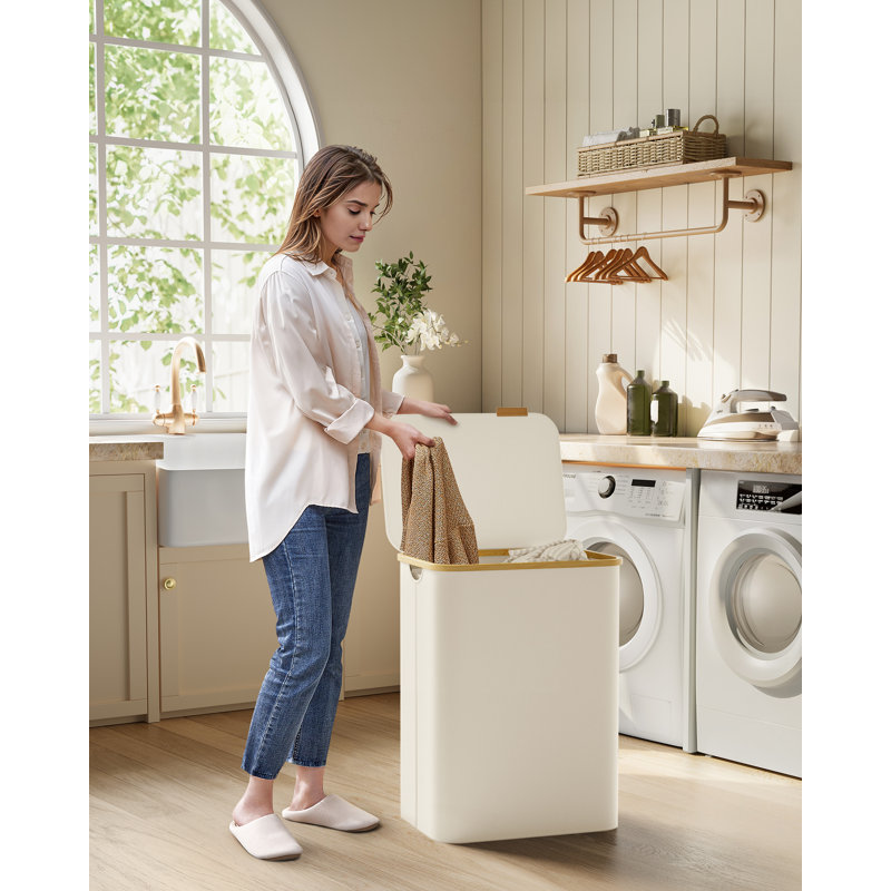Laundry Hamper with Handles, Cream White