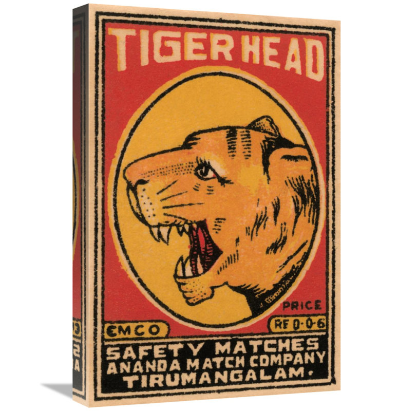 « tiger head safetyy matches », affiche rétro, H 30 po x l 20 po x P 1,5 po