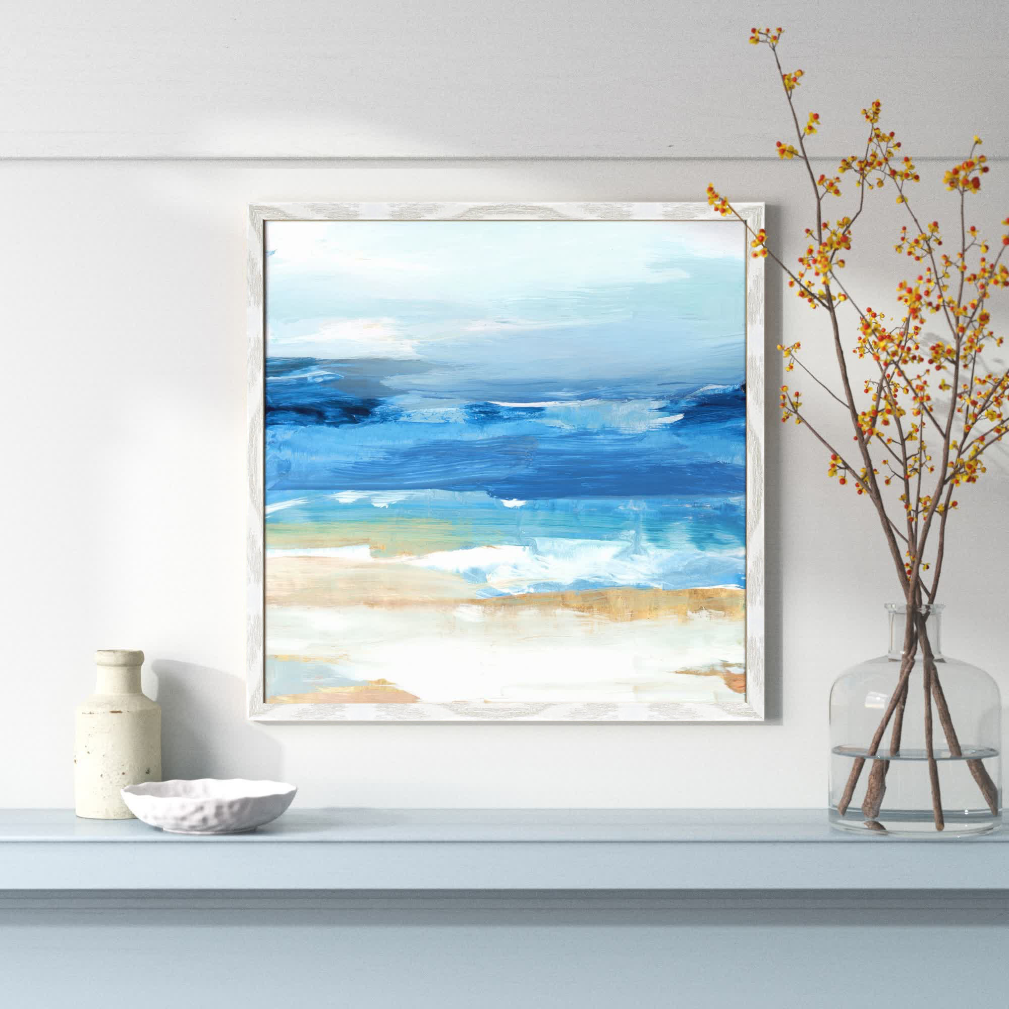 Surface Waves - Picture Frame Painting Print, White Framed, 23.5" H x 23.5" W x 0.75" D