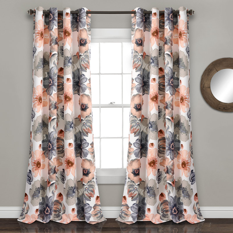 Leah Room Darkening Curtain Pair, 52"W x 95"L, Coral/Gray