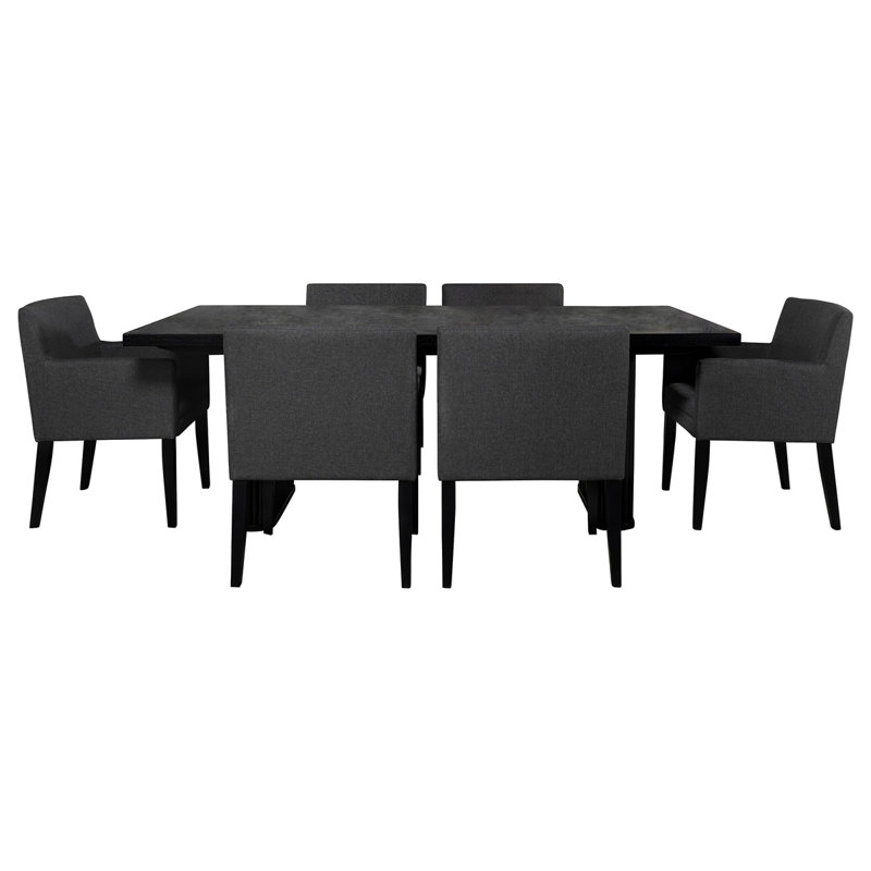 Ensemble de salle à manger 7 pièces gris anthracite et noir Houston, 7 pièces : table, 6 chaises