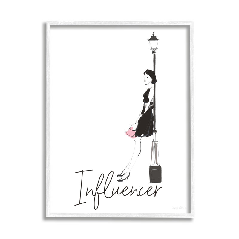 «Chic Influencer Calligraphy Woman», H 20 po x l 16 po x P 1,5 po, Giclée encadrée blanc bord de mer