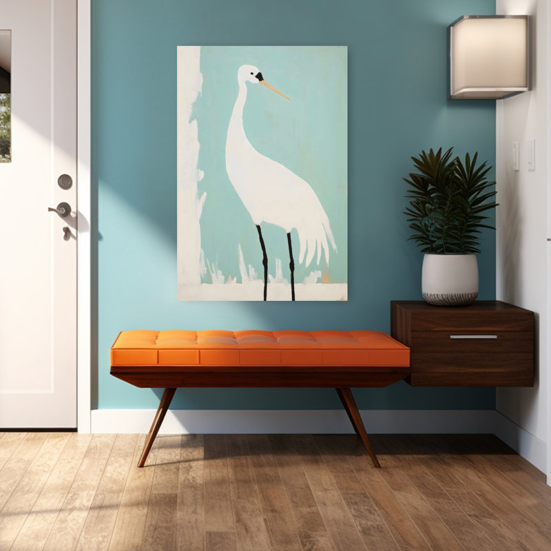 Art mural contemporain abstrait White Crane, H 48 po x l 32 po