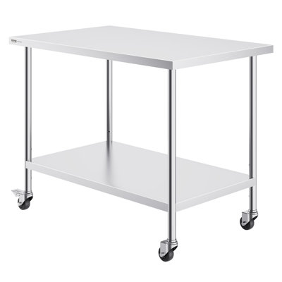 Table de travail en acier inoxydable, hauteur de 38 pouces, tablette réglable, roulettes incluses