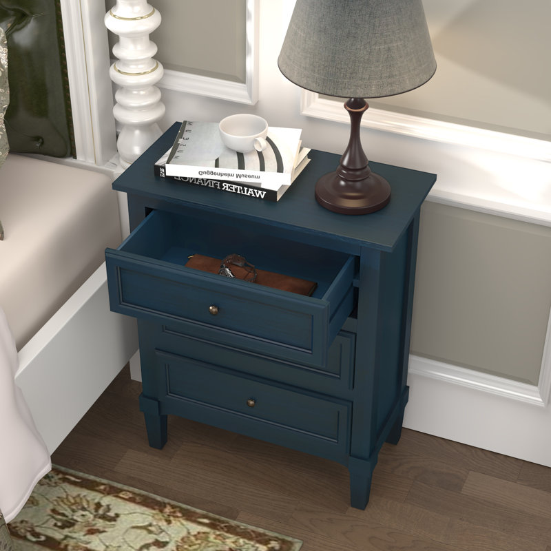 Nightstand With Three Drawers, Fully Assembled, Blue