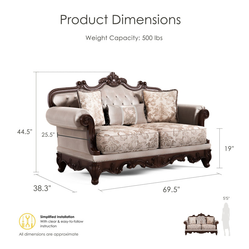 Barbato Upholstered Sofa, Brown, 44.5"H x 69.5"W x 38.25"D