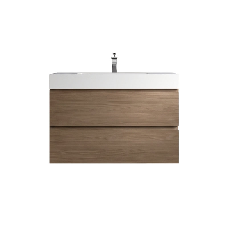 Ensemble de meuble-lavabo simple 36 po avec lavabo intégré et 2 tiroirs au fini noyer, 36"