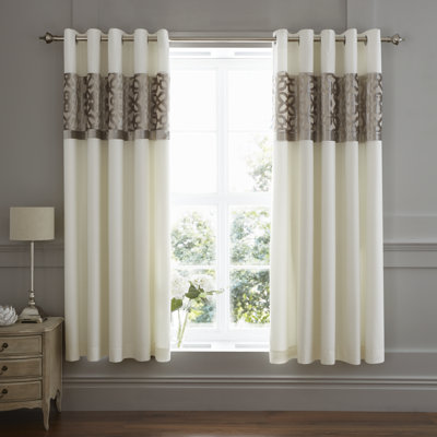 Lattice Cut Velvet Lined Eyelet Curtains Two Panels