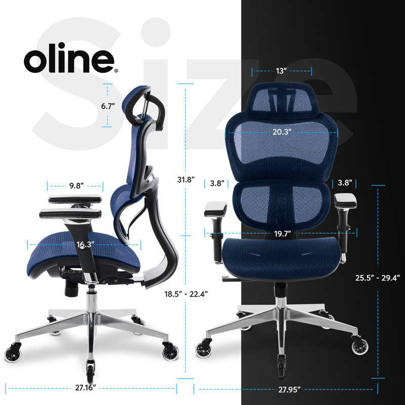 Navy Blue Mesh Ergonomic Executive Office Chair with Adjustable Arms