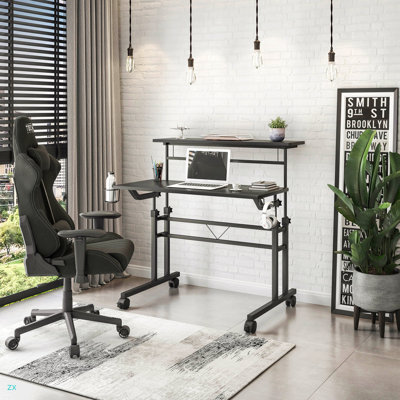 Rolling Writing Desk With Height Adjustable Desktop And Moveable Shelf